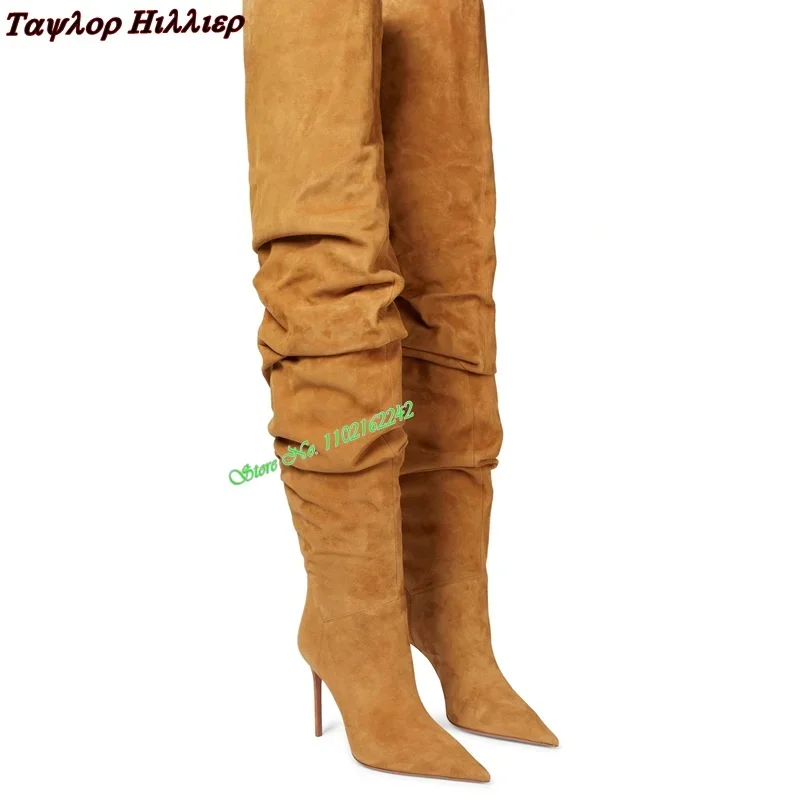 Retro Winter Loose Over-The-Knee Boots Pointed Heel Pleated Fashion Boots Temperament Versatile Elegant Catwalk Women'S Boots 47 - Image 3
