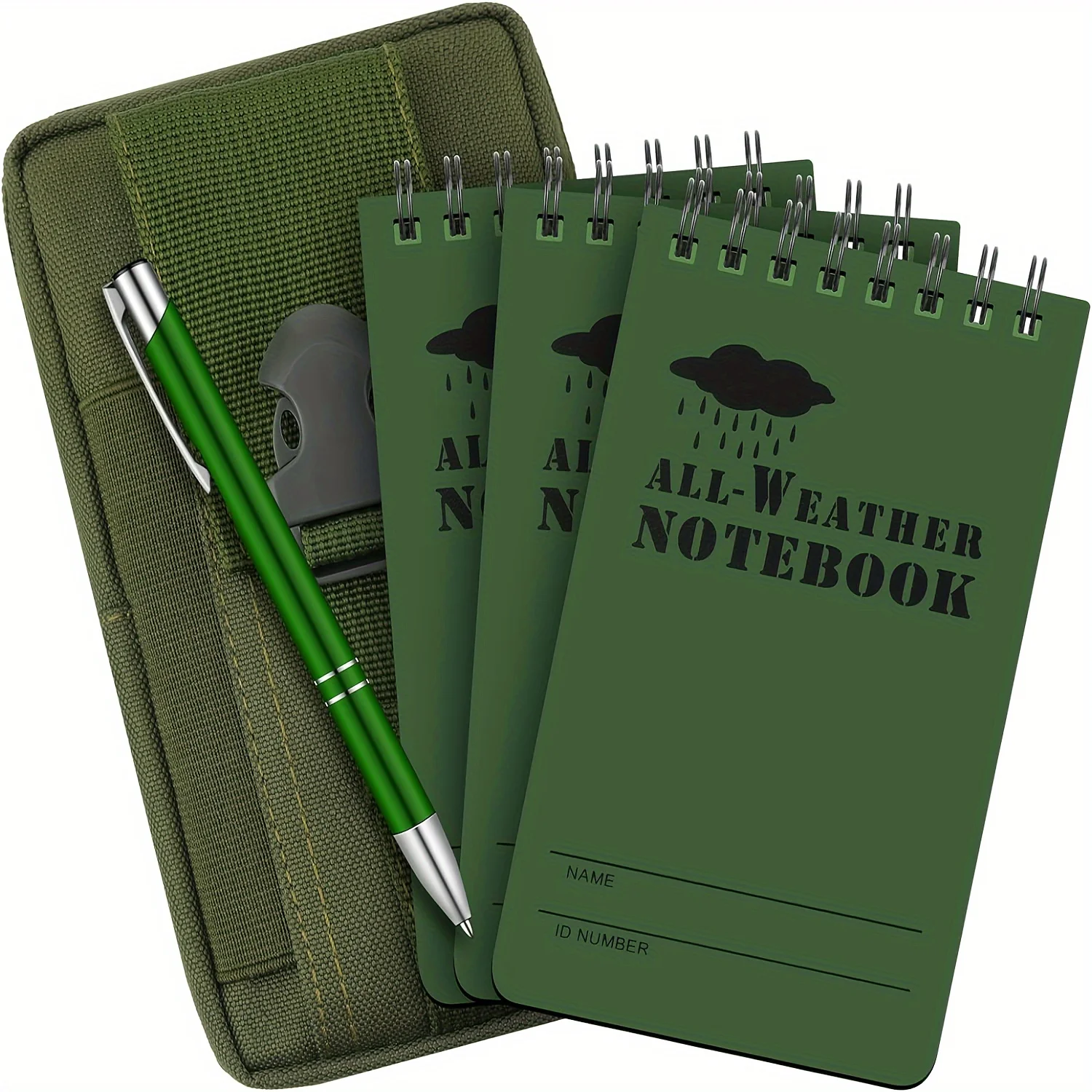 Conjunto de caderno e caneta à prova d'água, 5 peças com cadernos táticos de bolso, 1 caneta de metal e uma capa de tecido para atividades ao ar livre