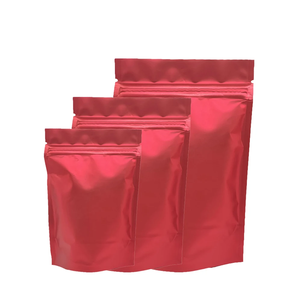 100pcs Matte Red Heat Seal Zipper Lock Doypack Mositure Waterproof Tea Coffee Food Packaging Aluminum Foil  Stand Up Pouch Bags