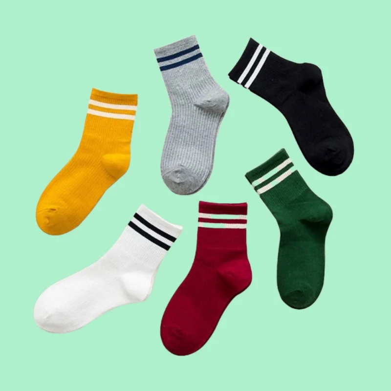 

6/12 Pairs Breathable Two-bar Striped Mid-tube Socks Sports Leisure Double-bar Women's Socks Retro Mid-calf Socks