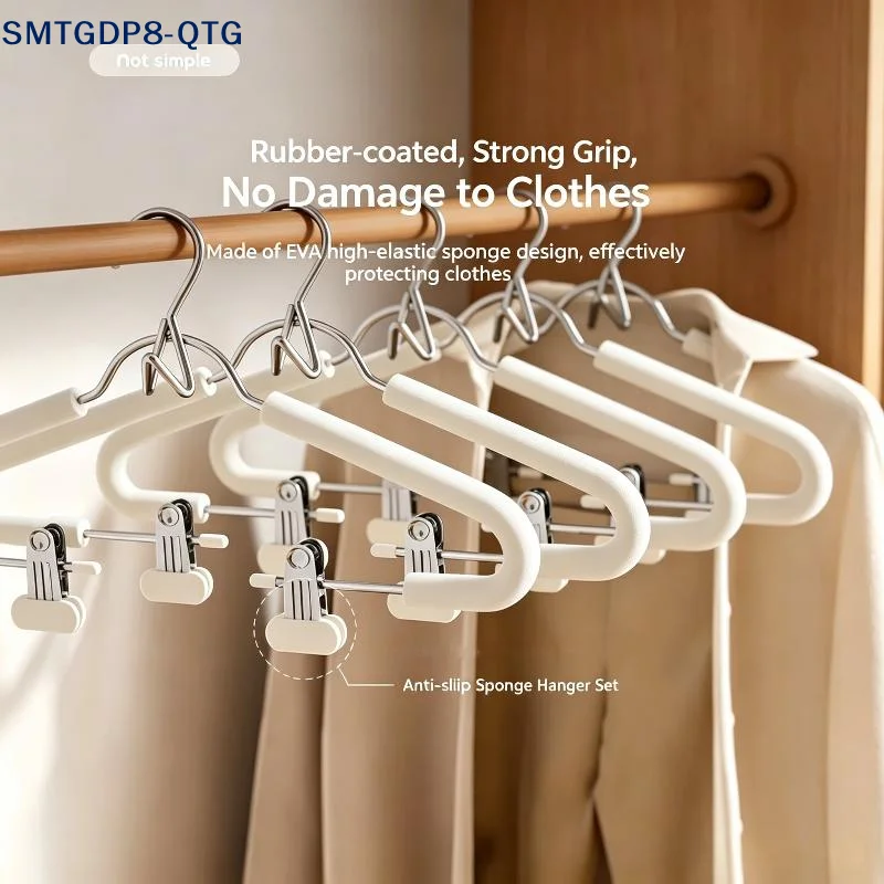 NEW Non Slip Sponge Hangers With Adjustable Clips And Traceless Grip For Pants Skirts Suits In Bedroom Closet