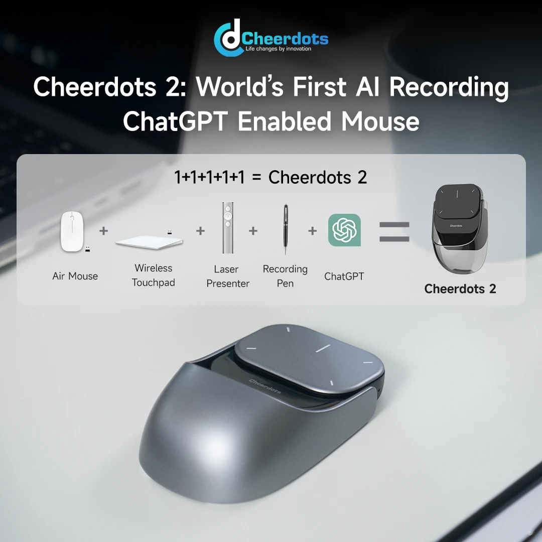 CheerTok Cheerdots2 Wireless Touchpad All-in-one Pocket AirMouse AI Recording ChatGPT Enabled Mouse Presenter Smart Phone Remote