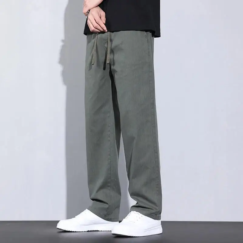 

Men's Drawstring Waist Wide Leg Pants Loose Fit Solid Color Casual Trousers