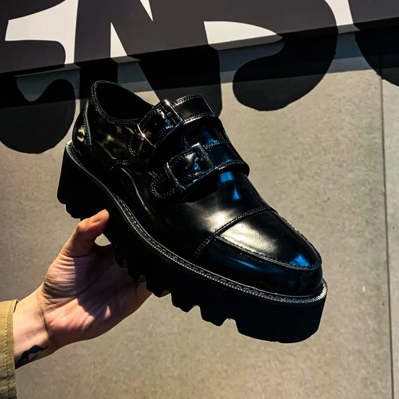 

New Design British Fashion Munk Shoes Men Loafers Genuine Leather Thick Soled Height Increasing Casual Shoes Zapatos Hombre