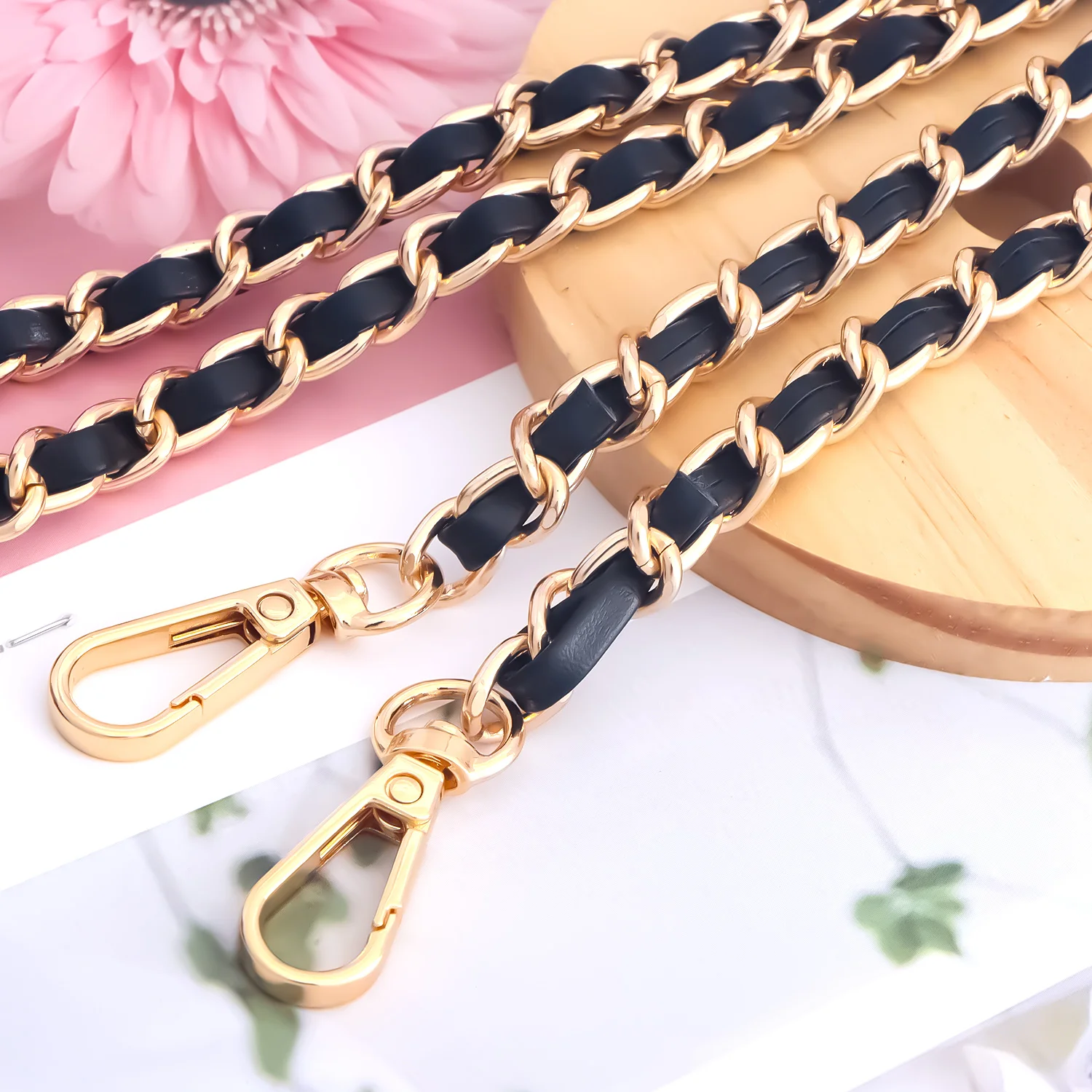 47in PU Leather Flat Chain Strap Handbag Chains Purse Straps Shoulder Cross Body Replacement Strap DIY Purse Making image 2