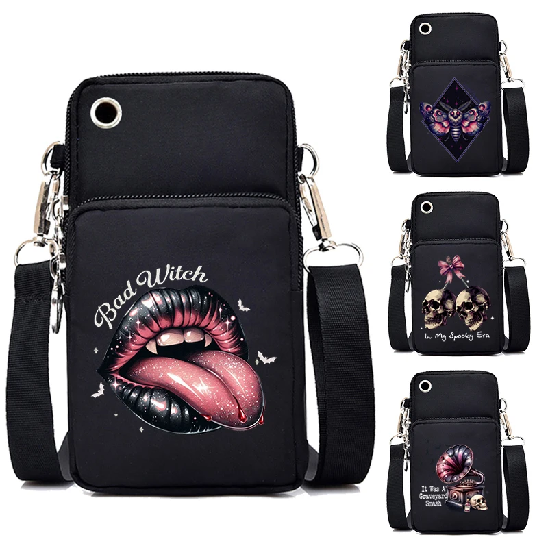 Bad Witch Sexy Lips Print Small Crossbody Bags Women Halloween Spooky Season Mini Mobile Phone Bag Teen Gothic Purses Handbags