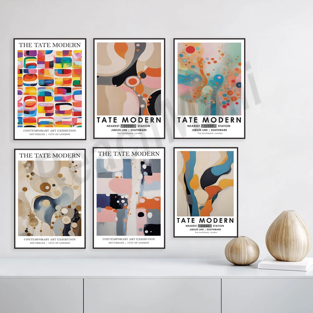 Tate Modern print, modern pastel abstract art, London exhibition poster, bright abstract contemporary organic art, neutral decor