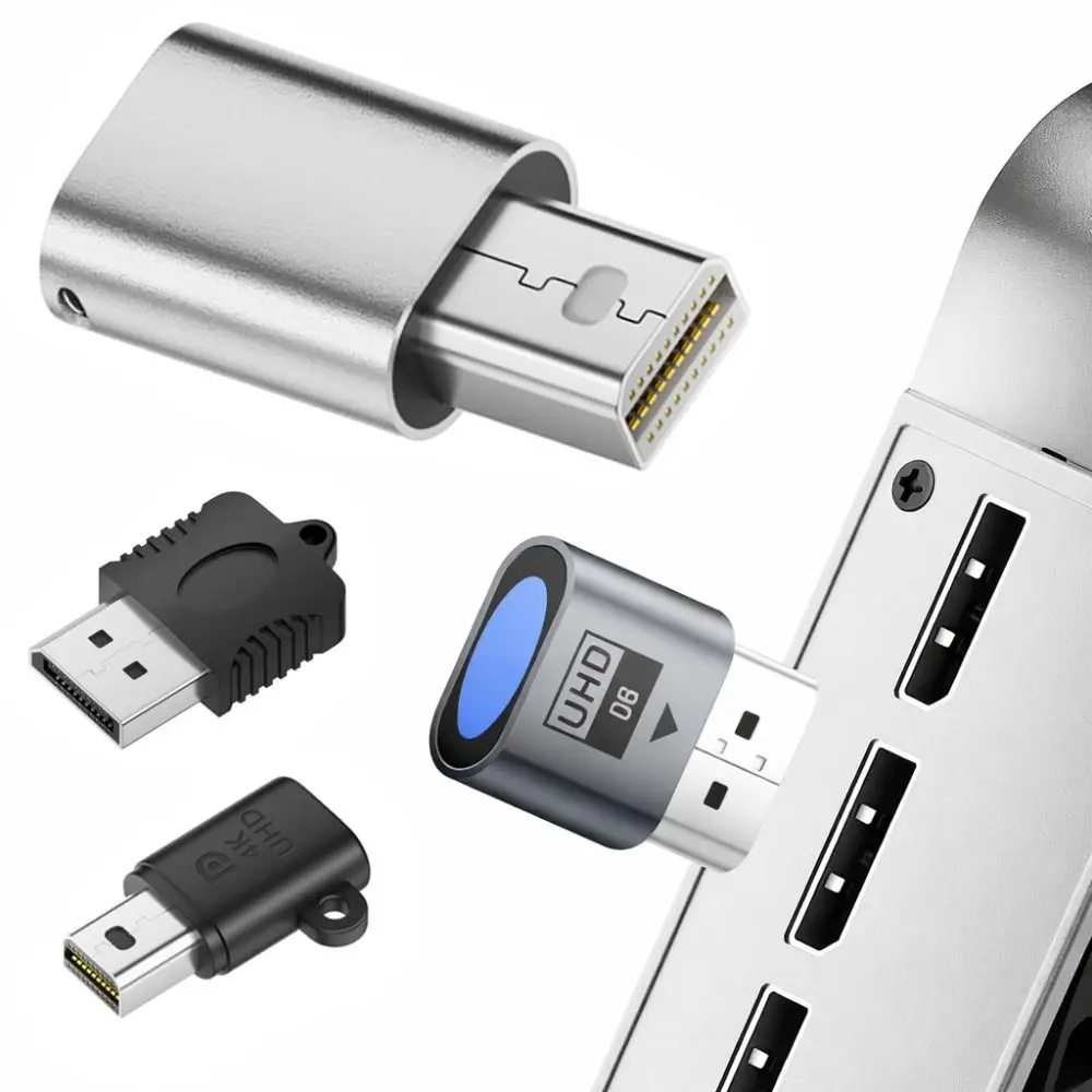 4K UHD DP Dummy Plug Plug and Play 1080P 60HZ Virtual Display Emulator Fake Load Indicator Light Headless Adapter