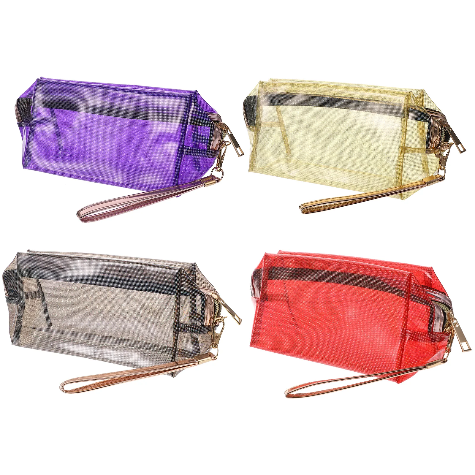 

4 Pcs Transparent PVC Holographic Makeup Bag Fashion Travel Organizer Toiletry Bag Iridescent Pouch Large Space