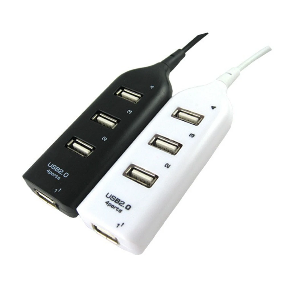 USB Hub 2.0 Multi-USB alta velocidade Hub divisor, 4 portas USB Hub adaptador para receptor portátil, acessórios de computador, preto