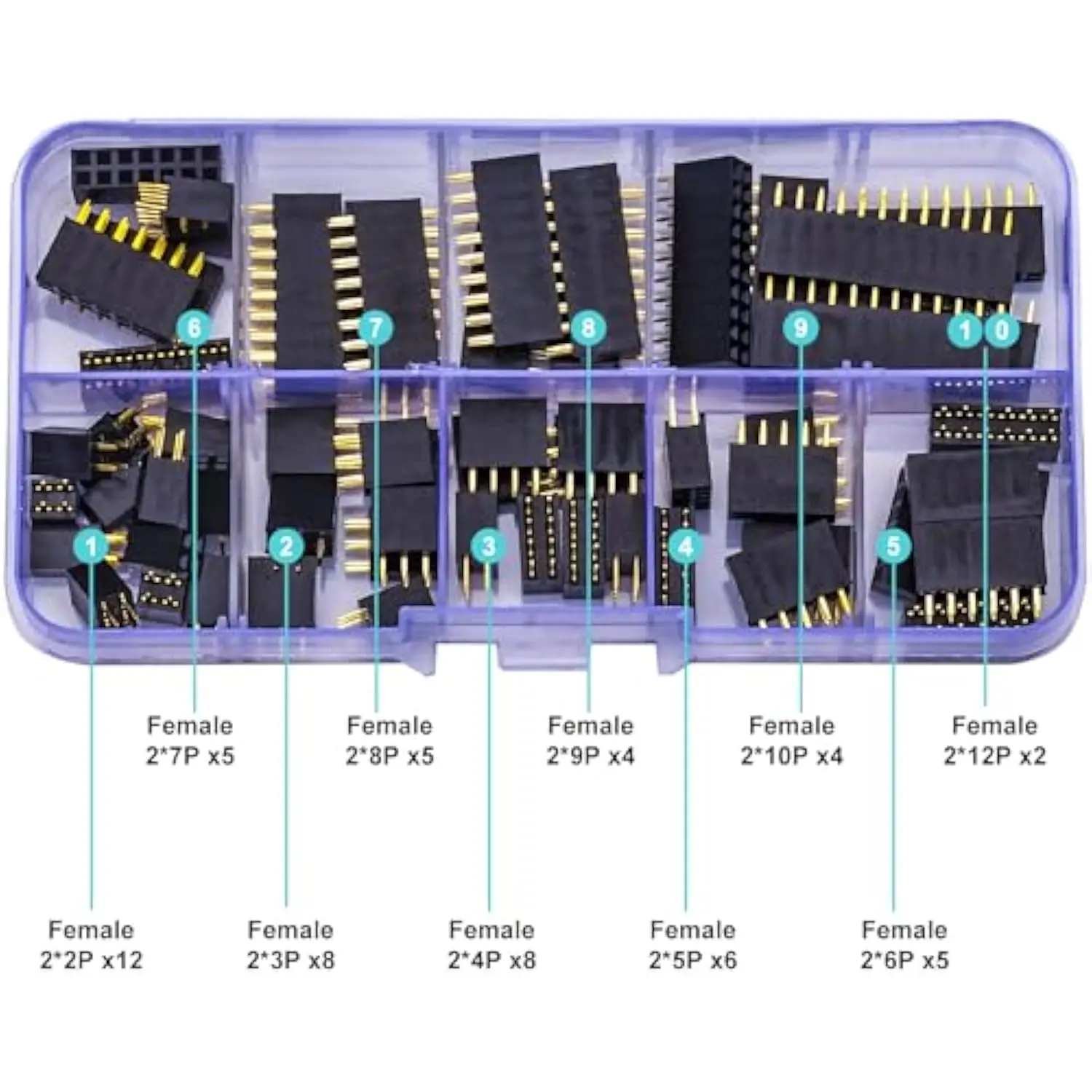 

2.54mm Dual Row Female DIP Header Kit – 2-12 Pin Straight Connector Pins for Electronics Assembly