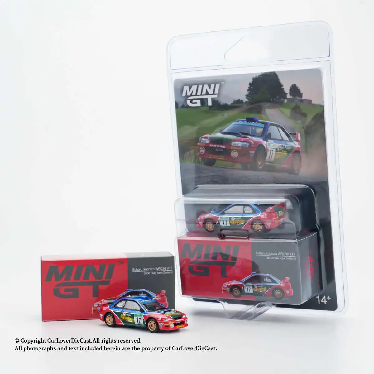 MINIGT 1:64 Subaru Impreza WRC98 #17 2000 Rally New Zealand MGT01211-CH Car Alloy Toys Diecast Metal Model for Children