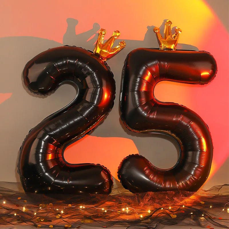 Black Crown Large Digital Balloon Decoration Bumber 0-9 Birthday Photo Props 40 inch Party Anniversary Party Gifts Decoration