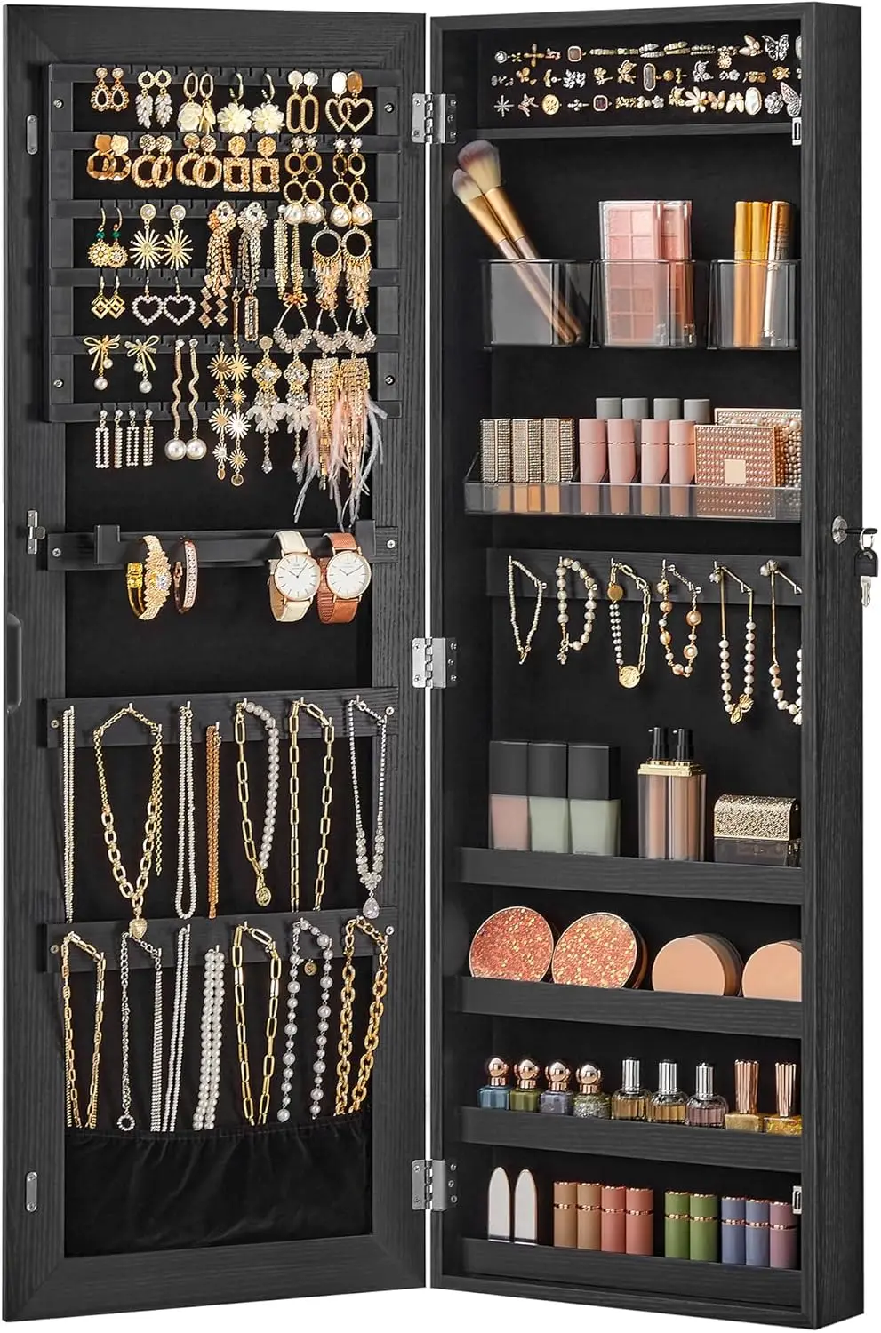 Mirror Jewelry Cabinet Armoire, Wall or Door Mounted Jewelry Storage