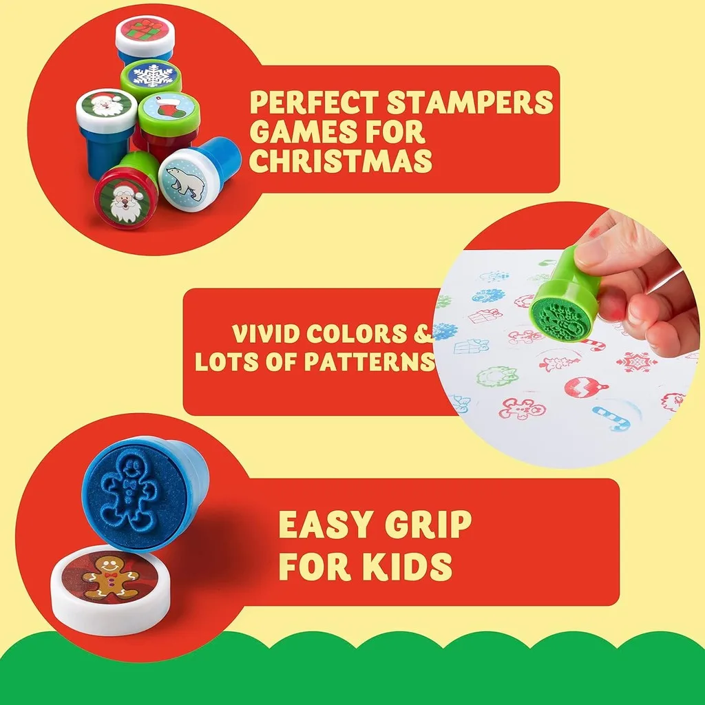 10/24PCS Kerst Diverse Stempels Kinderen Zelfinktende Stempels (24 Verschillende Ontwerpen, Plastic Stempels) voor Kerst Feestartikelen