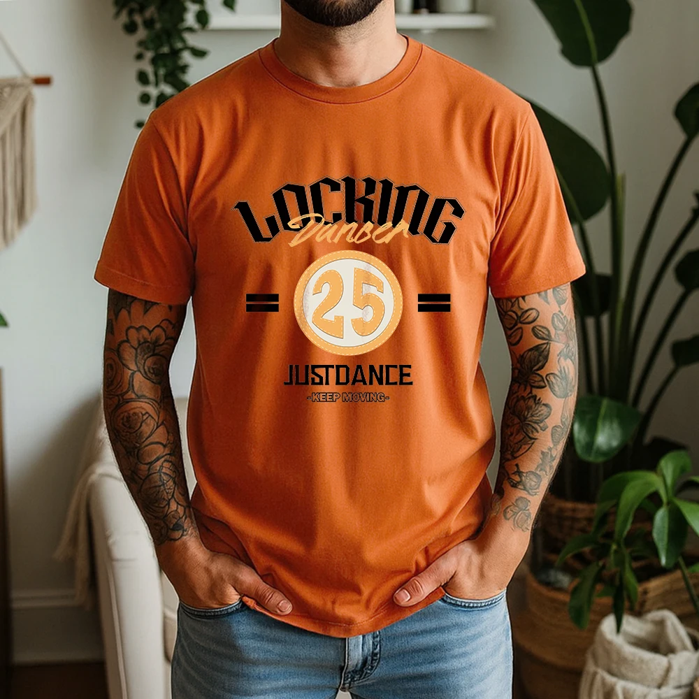 Mens 100% Cotton T Shirt Locking Dancer 25 Just Dance Keep Moving Varsity Letter Print Breathable Short Sleeve Casual Daily Tee