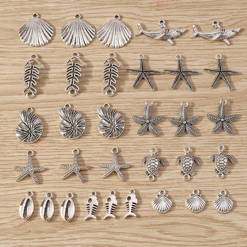 Tusember 20pcs Alloy Conch Shell Starfish Turtle Charms Marine Organism Pendants For Jewelry DIY Bracelet Earrings Accessories