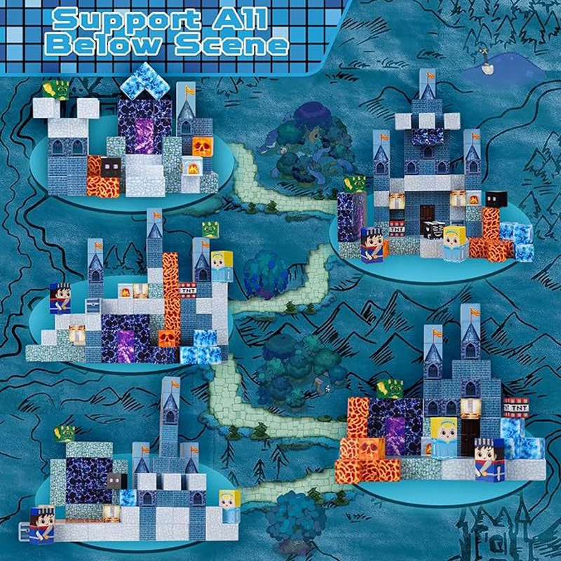 100 SZTUK Edukacyjny Zestaw Klocków DIY Innowacyjne Produkty Puzzle 3D Niebieski Zamek Magnetyczna Magiczna Kostka Klocki Konstrukcyjne Zabawki dla Dzieci