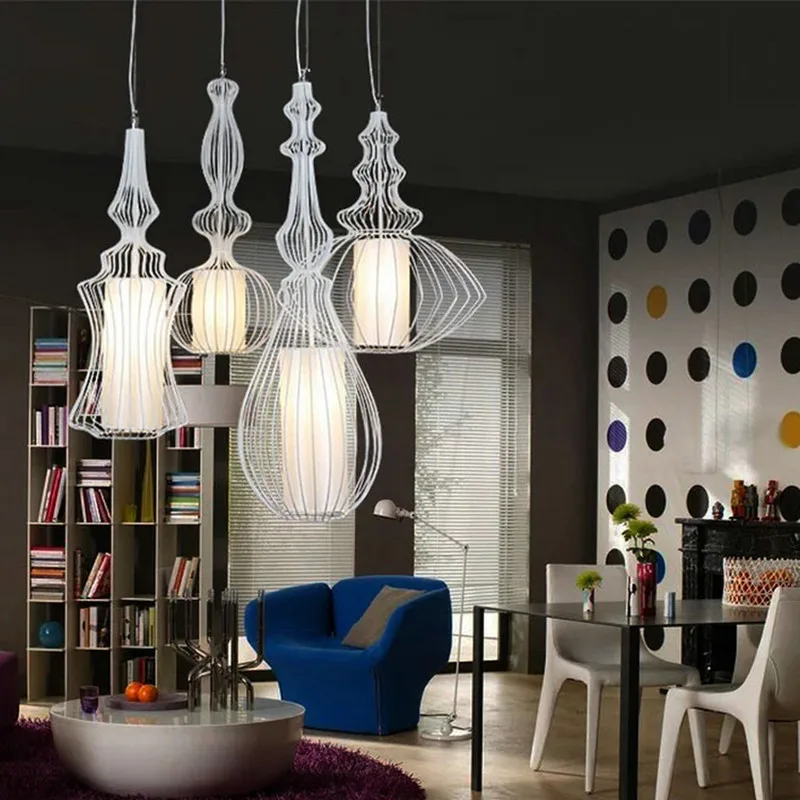 Подвесной светильник с геометрическим рисунком, подвесной светильник в виде птичьей клетки, лампа для спальни, украшение дома E27, светильник, скандинавский светильник