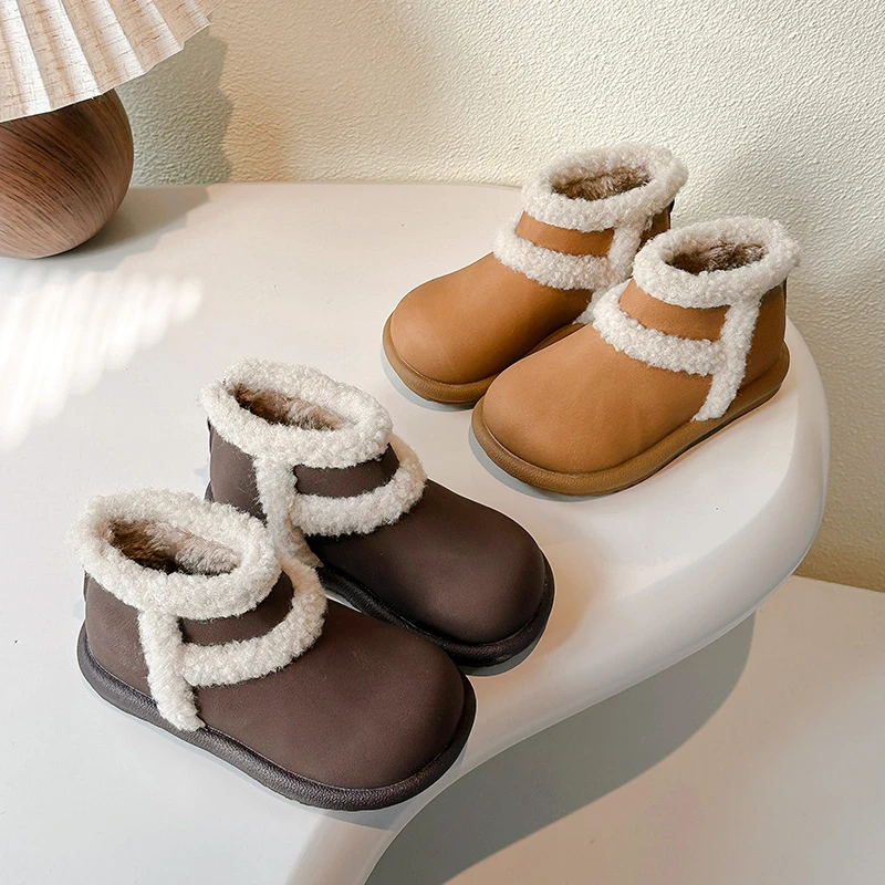 

Детские кожаные ботинки, универсальные ботинки принцессы в корейском стиле для девочек, замшевые теплые зимние ботильоны с круглым носком, 2025 г., детские ботильоны с круглым носком