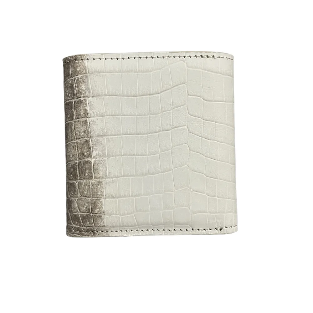 Luxury Himalayan Crocodile Leather Short Bifold Unisex Wallet Multi Card Slots Cash Pocket Zipper Coin Purse Handmade