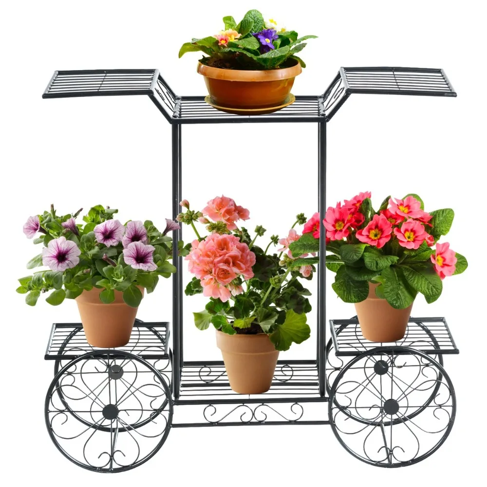 

6-Tier Garden Cart Stand Flower Rack Display Decor Flower Pot Plant Holder