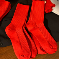 Men Women Socks Red New Year Cotton Socks Breathable Sports Comfortable Solid Color Cotton Festival Casual Lucky Red Floor Socks