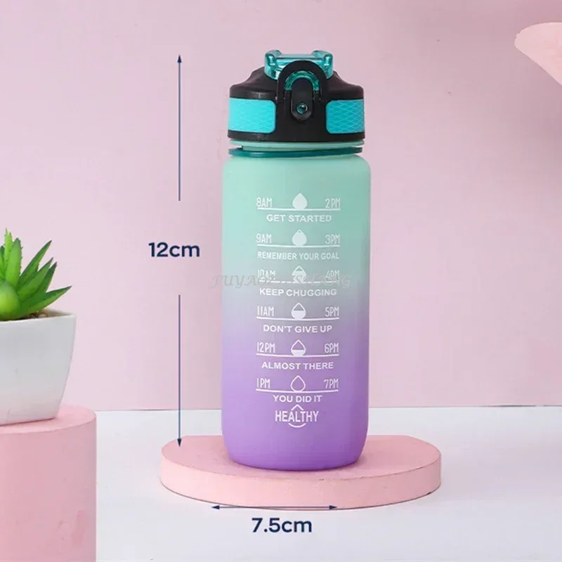 600ML Colorful Water Bottle Motivational Drinking Bottle Sports Water Bottle with Time Marker Portable Reusable Plastic Cups