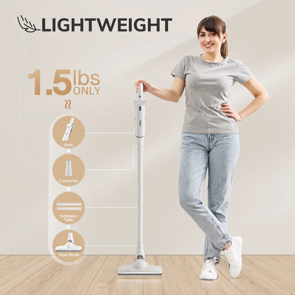 Aspirapolvere portatile senza fili Pulitore brushless multifunzione adatto per peli di animali domestici, casa e auto, leggero, bianco