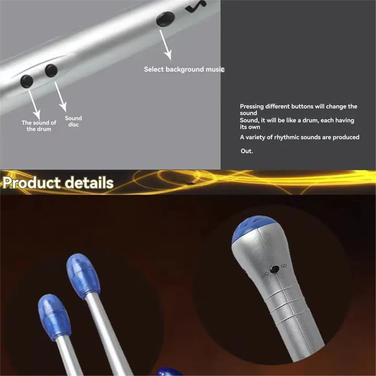 

Пара электронных индукционных ритм-музычных барабанных палочек, набор для практики ударных инструментов (батарея не входит в комплект) [AA74-AAA]