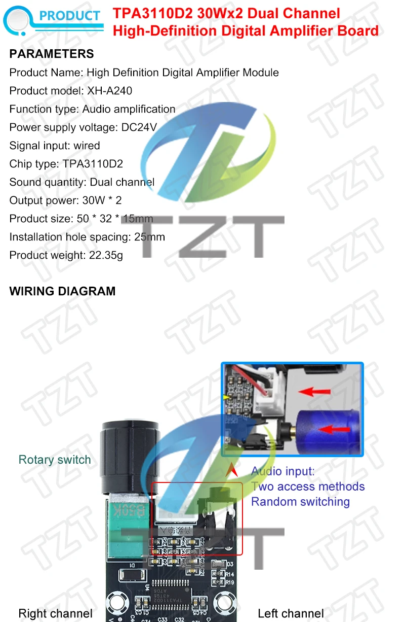 TZT 1/3PCS XH-A240 DC8-26V TPA3110D2 Audio-Verstärker-Modul 30W+30W Universelles HD Kleines Digital-Verstärker-Board – Detail 1