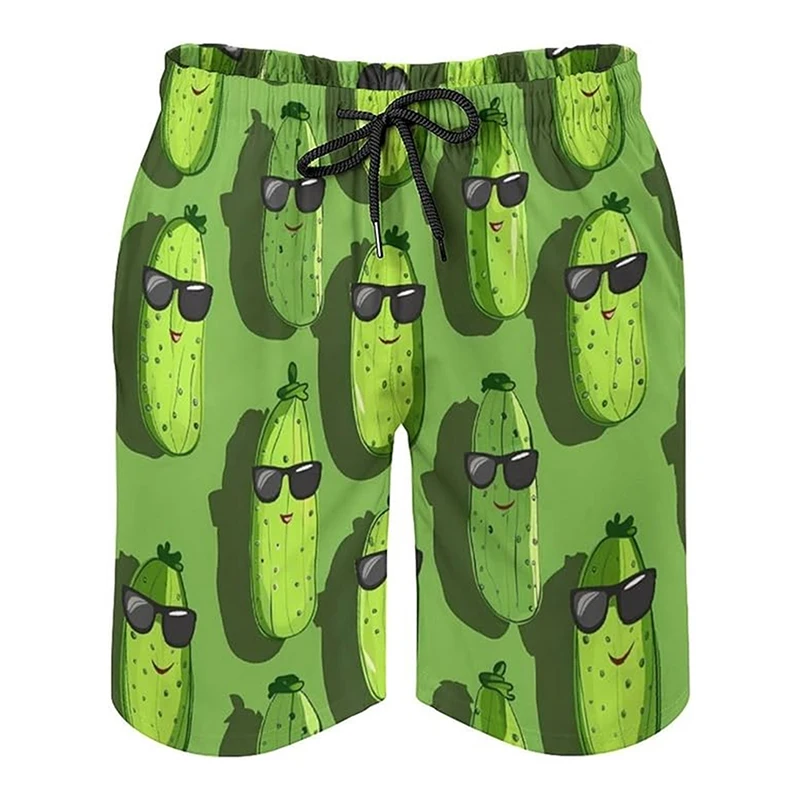 

Casual Beach Funny Print Board Short Men Clothing Summer Popular Loose Beach Shorts cucumberFlamingo Graphic Fashion Swim Trunks