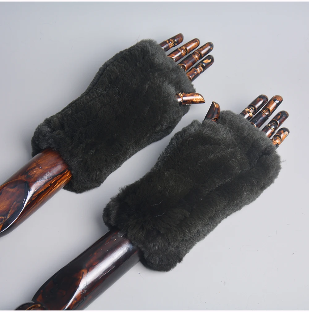 Lady Winter 100% Natural Real Rex Rabbit Fur Glove Women Soft Rex Rabbit Fur Glove Foashion Warm Knitted Genuine Fur Gloves