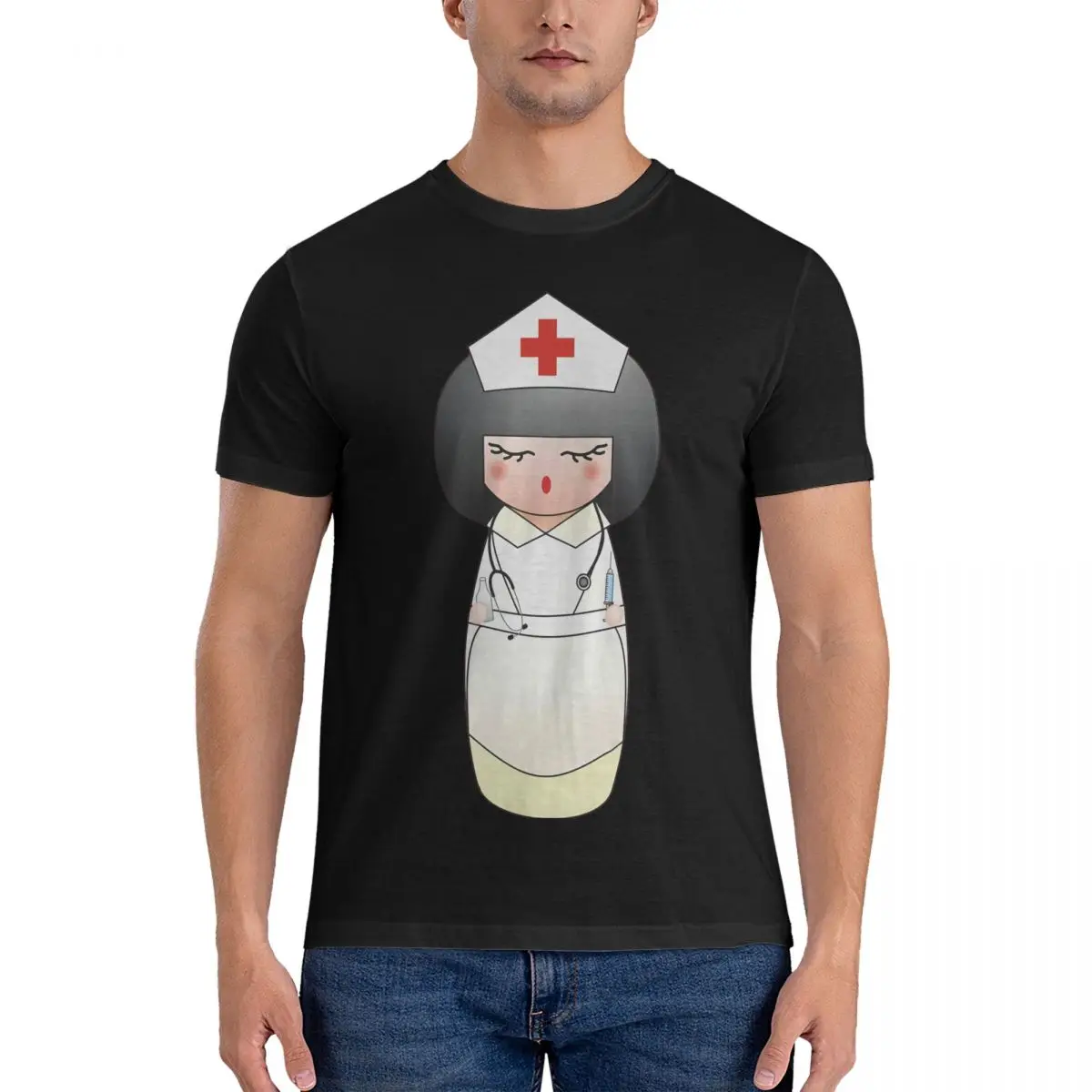 Men Kokeshi Nurse T Shirt Enfermera Cotton Clothes Fun Short Sleeve Crew Neck Tee Shirt Birthday Gift T-Shirt