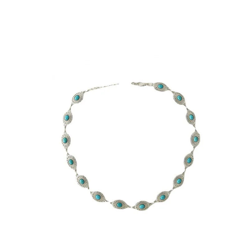 ファッショナブルなターコイズウエストベルトとチェーンのセット-女性用-セレブ風クールスタイル-多用途アクセサリー-他ブランド製