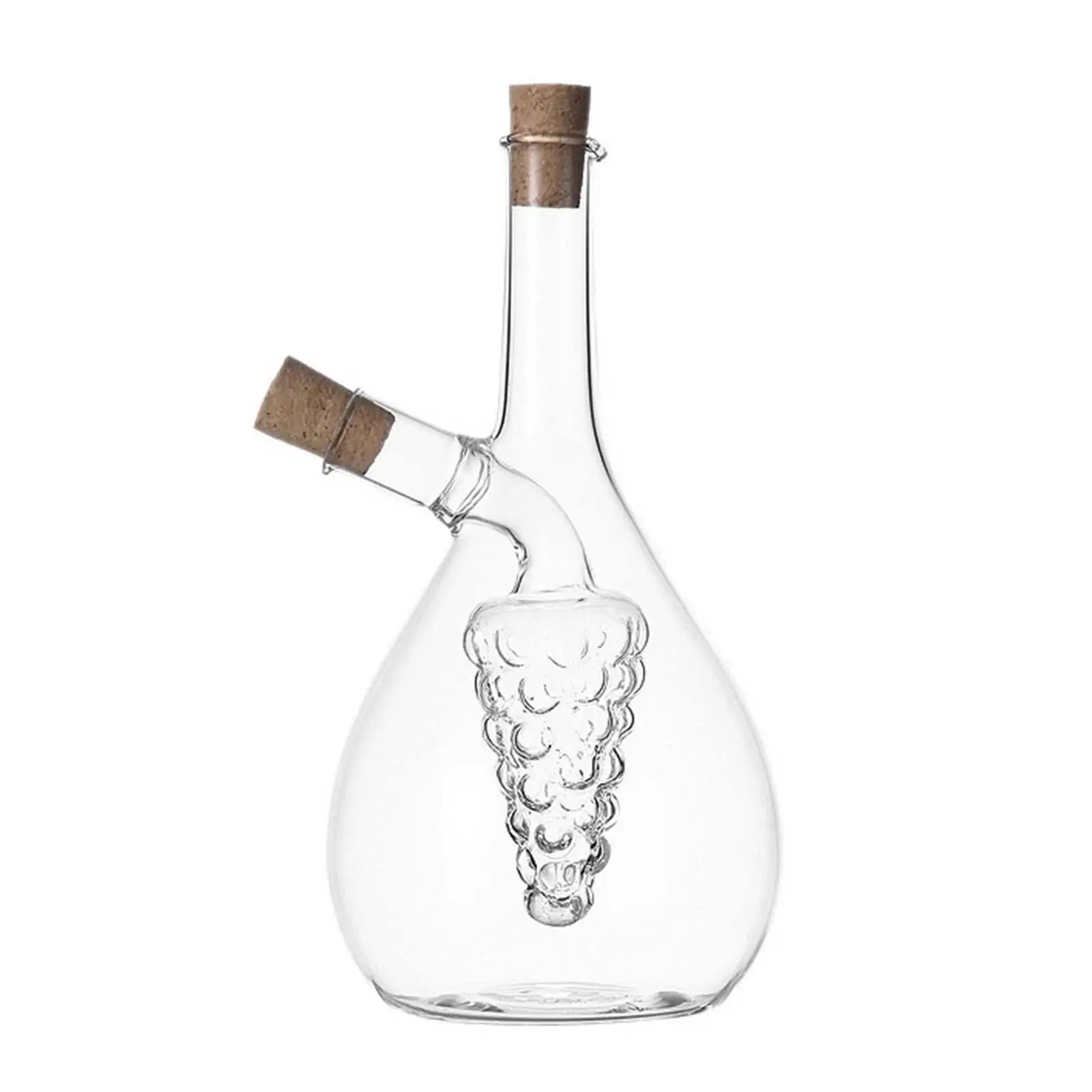 Kitchen Oil and Vinegar Glass Cruet Clear Grape Shaped Cooking Dispenser Bottle Double Pour Spout for Home Chef