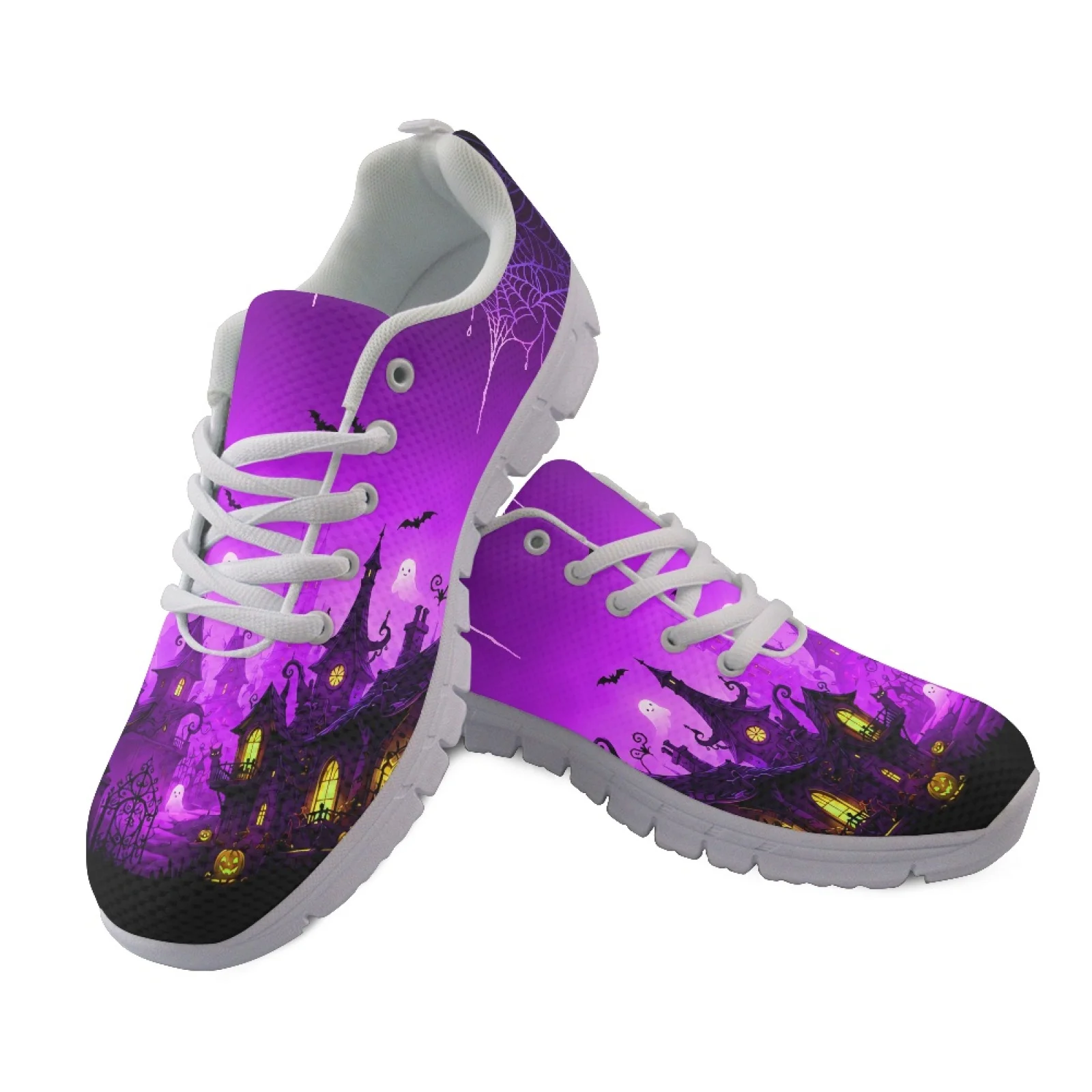 Coloranimal Halloween Haunted House Mesh & EVA Sole Men's Jogging Shoes Lace Up Sports Tennis Shoes for Women 2026 New