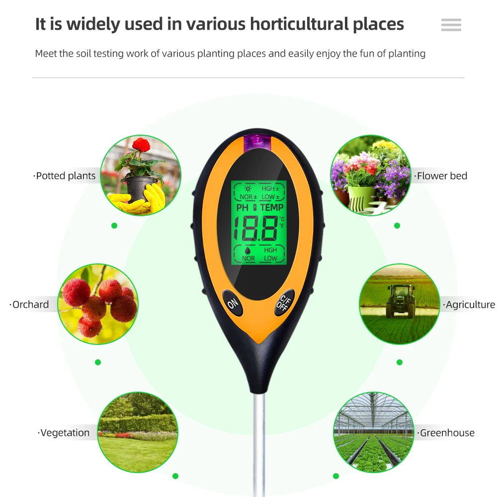 4 in 1 Home PH Meter Soil Thermometer Meter Sunlight Humidity Analyzer Soil Moisture Sensor PH Plant Tester soil Garden Tools