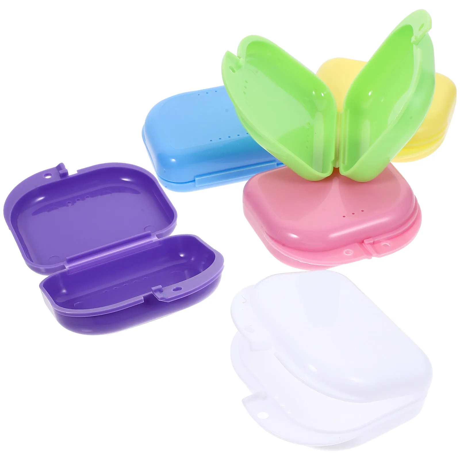 

6Pcs Denture Box Dental Retainer Storage Case Snap Lock Vented Mouth Guard Holder Antibacterial Denture Container Orthodontic