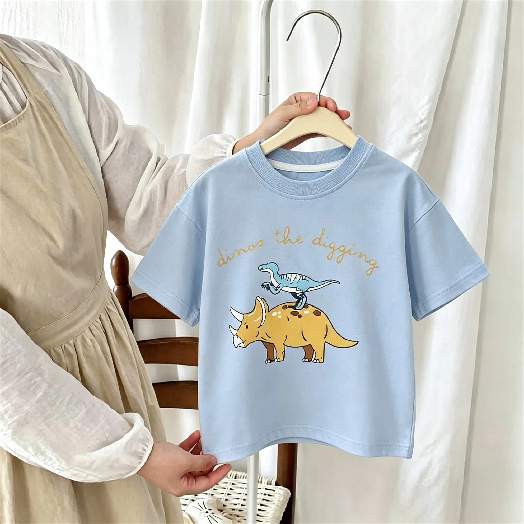 1-7 Age Children's Clothes Short Sleeve Tops Printed Dinosaur Girl Boy Cartoon T-shirt Summer Clothing Loose Casual T Shirts