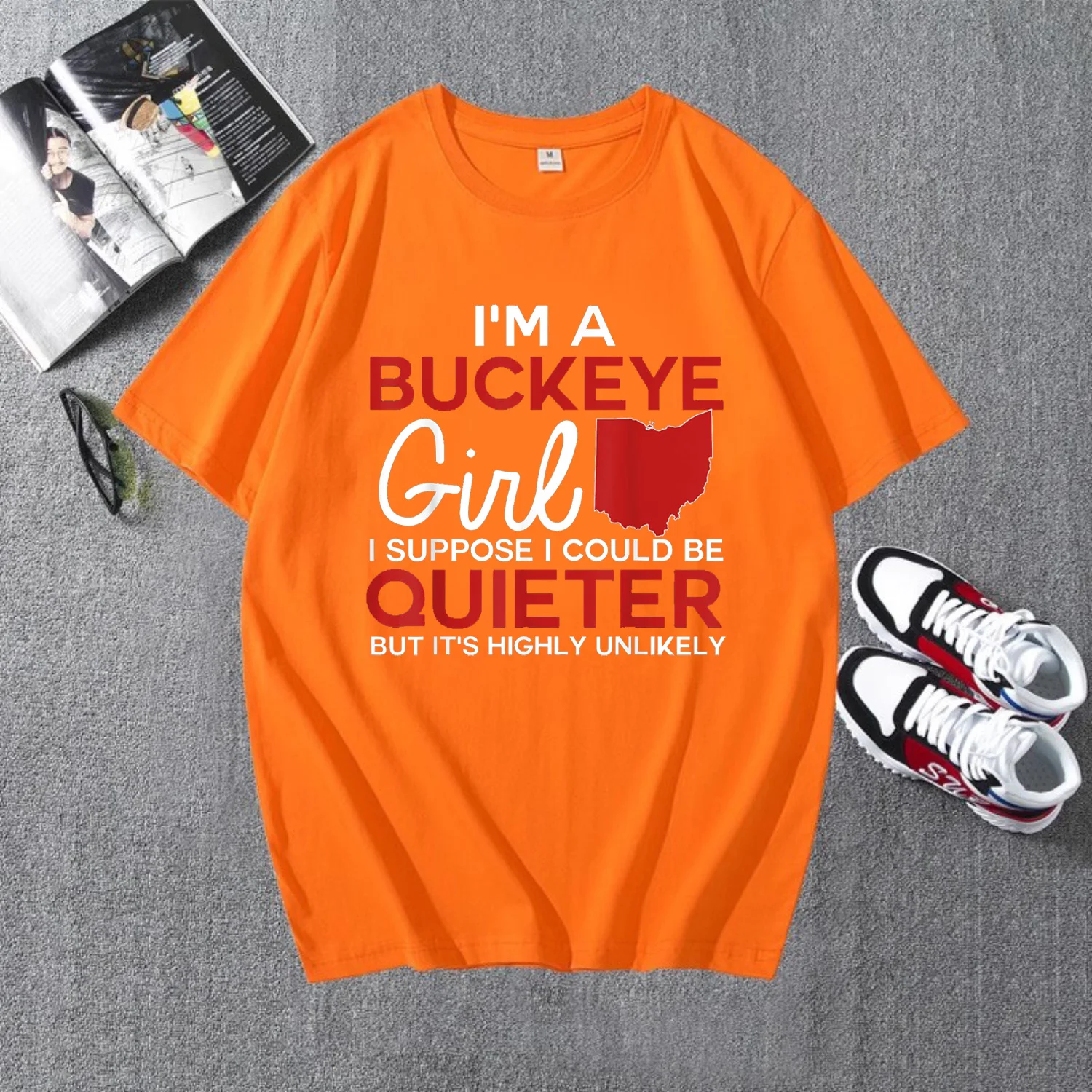 Buckeye Girls Printed T-shirt Ohio State University Women's Short Sleeve Cute Casual Patterned Top