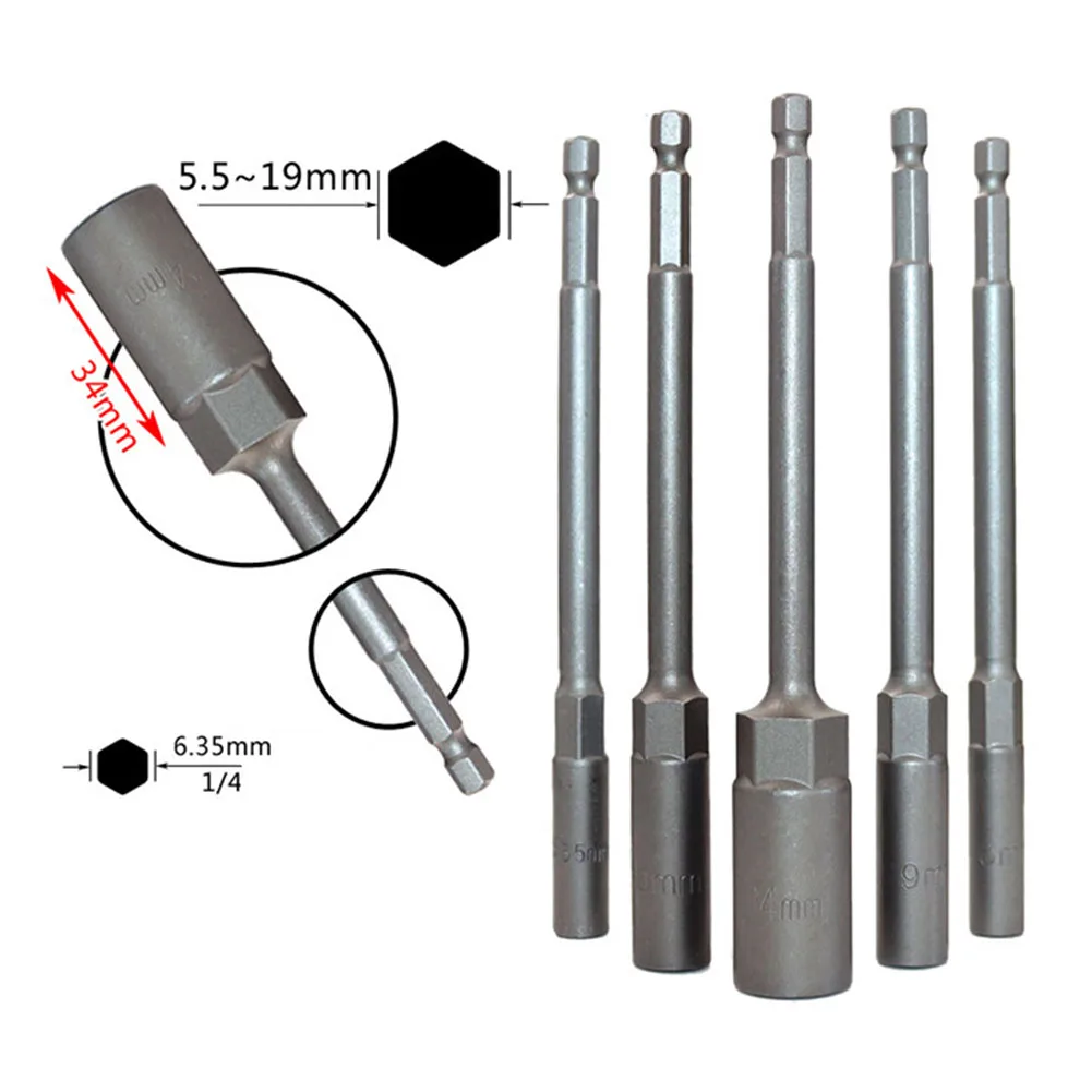 150mm Hexagon Nut Driver Drill Bit Adapter 6 Mm 8 Mm Magnetic Socket Screwdriver Wrench Extension Sleeve Power Tools