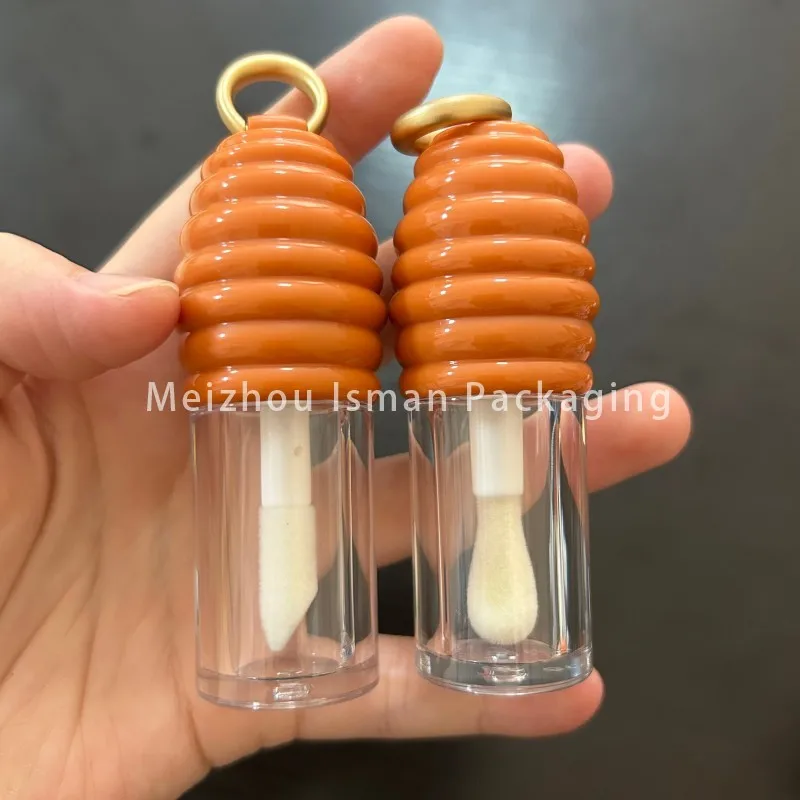 50Pcs New Empty Keychain Honey Comb Lip Gloss Bottle Cosmetic Lip Balm Container Lip Oil Packaging Tube with Big Wand Brush 6ml