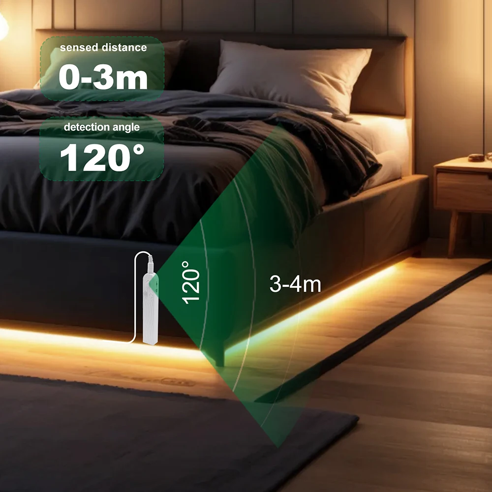5V USB Motion Sensor COB LED Strip Battery Powered 320LEDs/M Waterproof Cabinet Wardrobe Induction Night Light 3000K 4000K 6000K