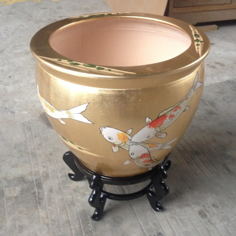 Supreme gold color painted elephant tank decorative vessel, flower pot, fish tank ornament, ornament, art storage jar
