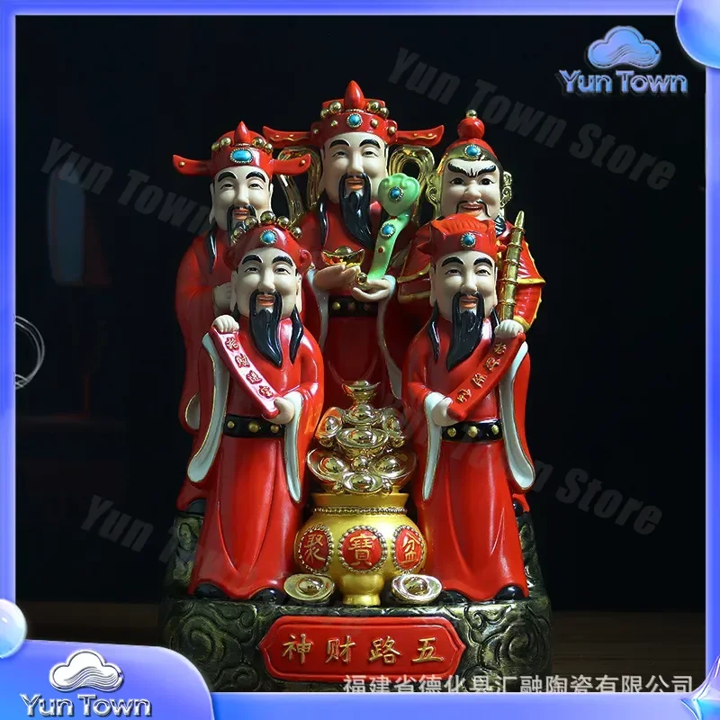 Ceramic Red Clothes 5th Road God of Wealth Buddha Statue for Zhao Gongming Office Home Worship Decoration Porcelain Ornament