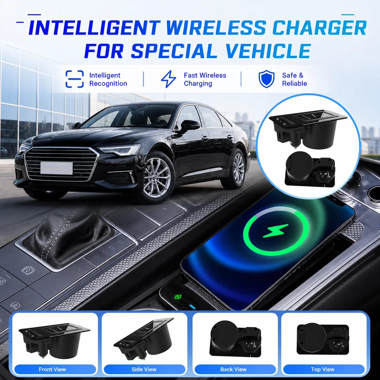 Car Wireless Charger for Audi A6L A7 S6 S7 Fast Charging Board 15W Mobile Phone Holder