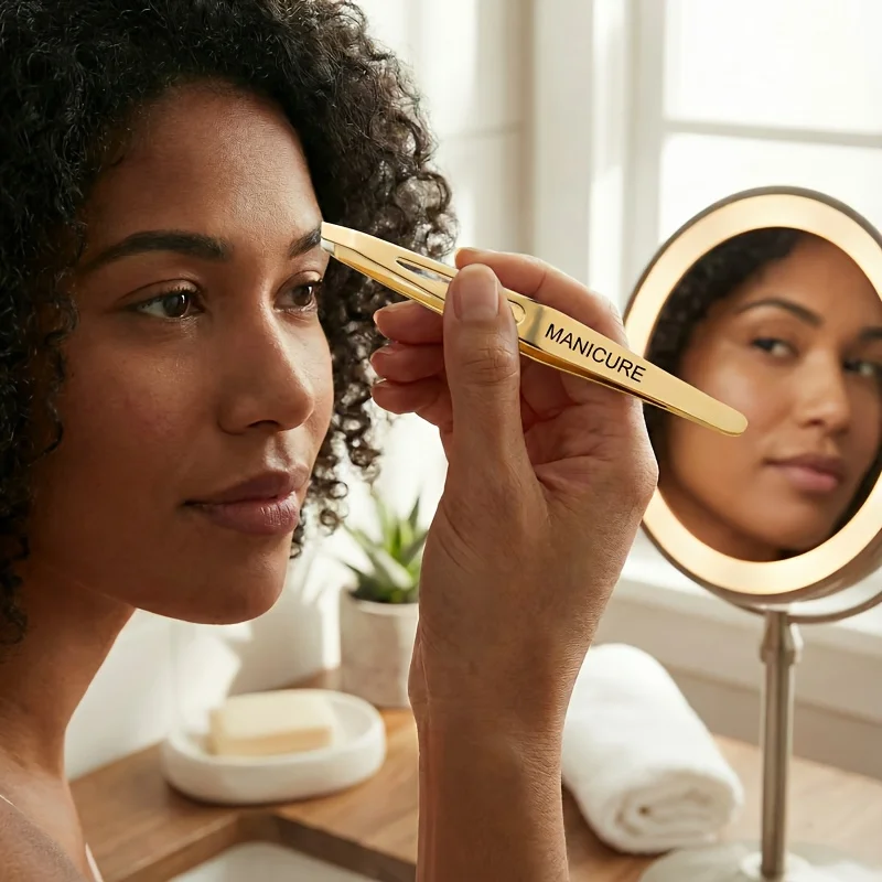 Golden-Tone Fine Stainless Steel Tweezers | Highly Recommended for Makeup Artists, Precision-Picking, Effortlessly Removes