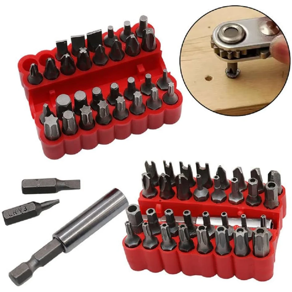 

33-Piece Tamperproof Bits Set With 2-1/4" Magnetic Quick Release Bit Holder Security Torx Bit Set With Box For Electric Drills