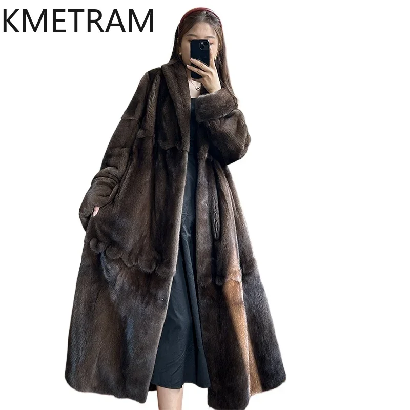 100% Mink Real Fur Coat Women Old Money Style Long Fur Jacket 120cm Winter New in Outerwears 2025 High Quality Clothing шуба